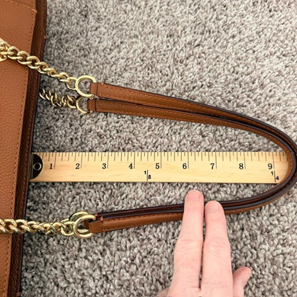 Coach Turnlock Gold Chain Tote Saddle Brown Polished Pebble Leather Gold No Tag - Picture 16 of 16